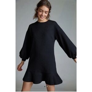 Anthropologie Mare Mare Black Long Balloon Sleeve Rose Sweatshirt Dress Pockets
